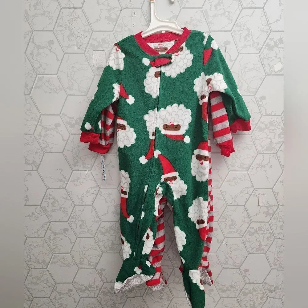 New boy's fleece Christmas Santa footed pajama bundle, 2pc